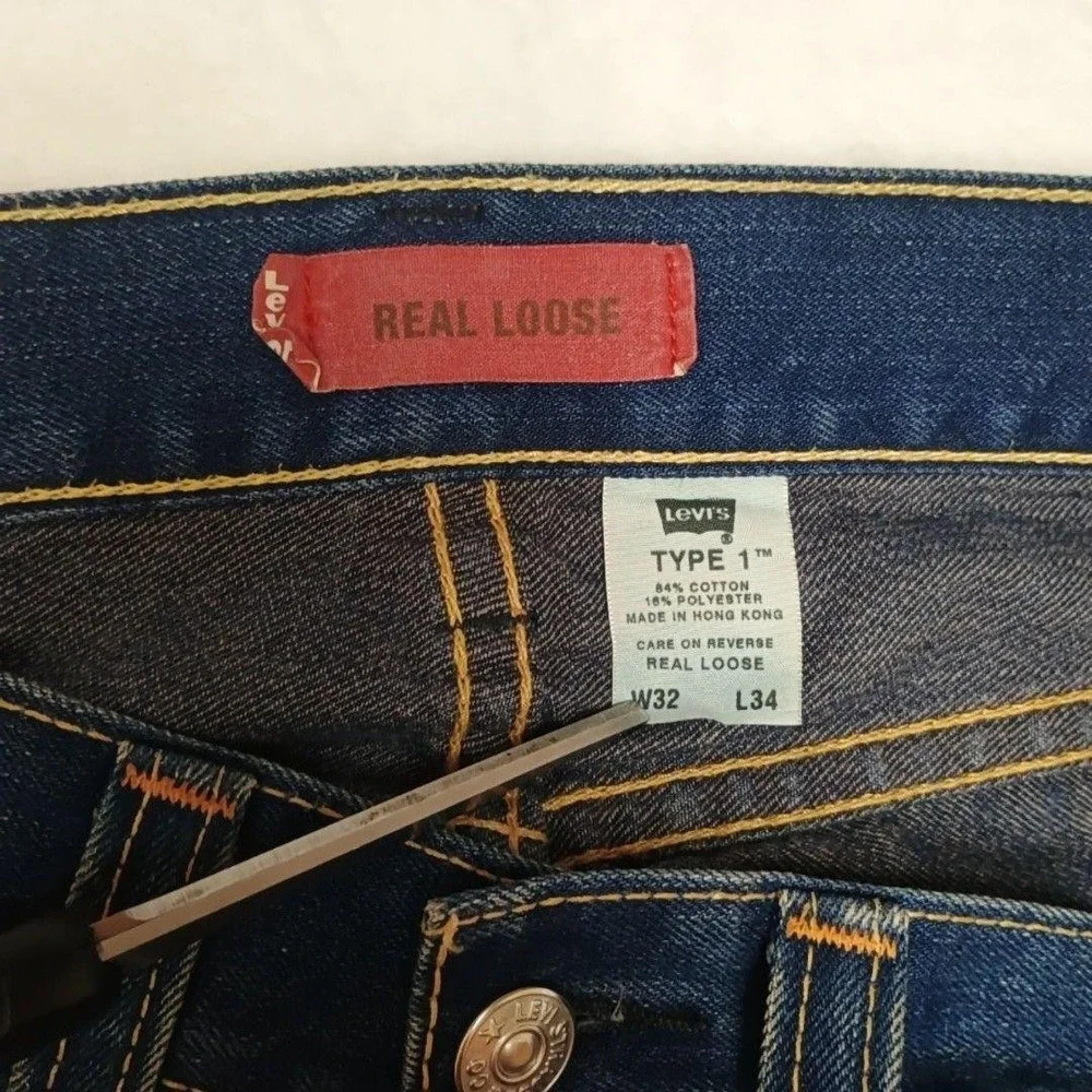 Vintage Levis Type 1 Jeans Men 32x34 Blue Y2K Straight Real Loose Baggy Wide Leg